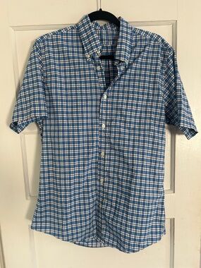 Brooks Brothers Blue and White Plaid Short-Sleeve Button-Down Shirt
